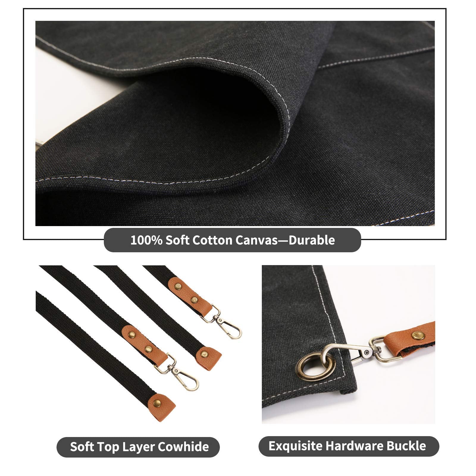 Zomao Chef Apron,Cross Back Apron For Women And Men,Cotton Canvas Apron With Adjustable Straps And Large Pockets,Kitchen Cooking